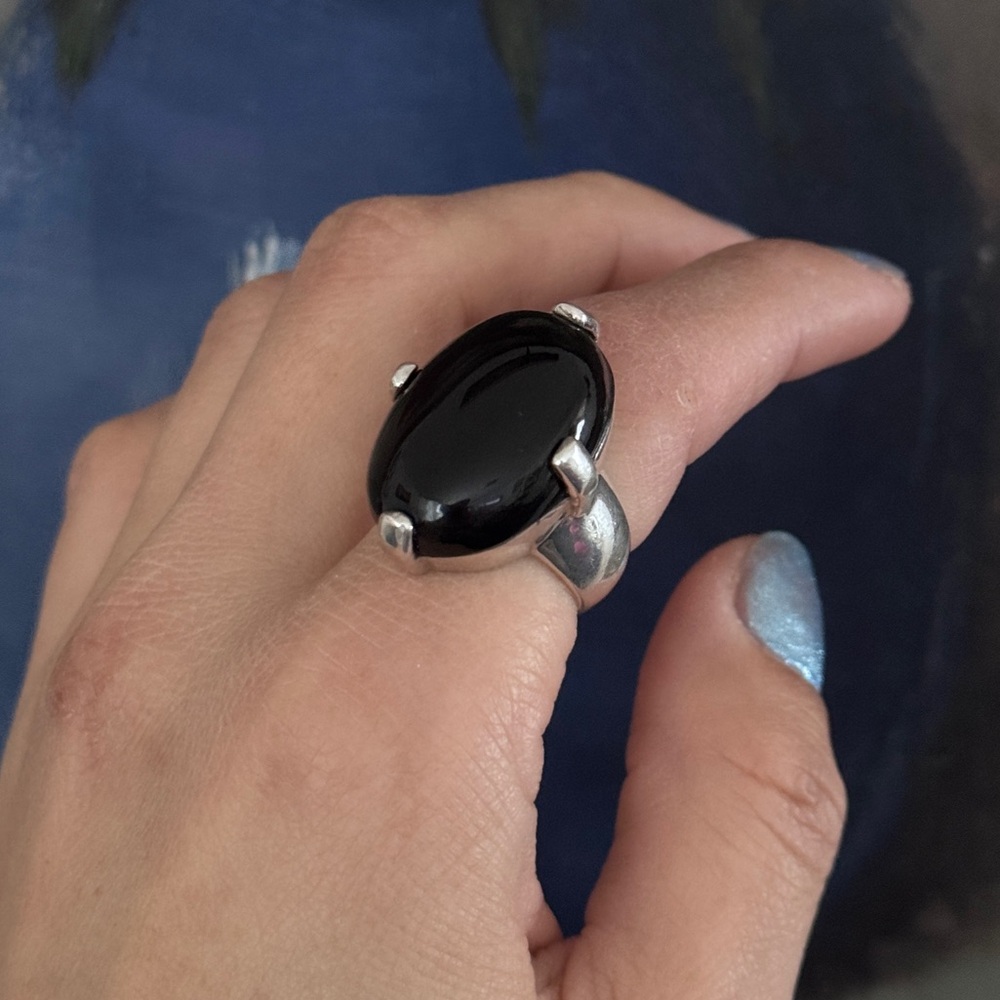925 Sterling Silver Vintage‎ Real Black
Onyx Gemstone Ring